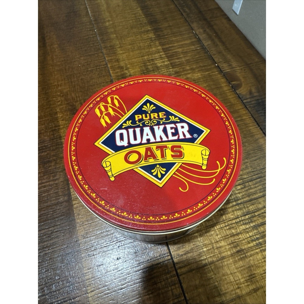 Vintage 1983 Pure Quaker Oats Limited Edition Round Tin w Cookie Recipe EUC LOOK